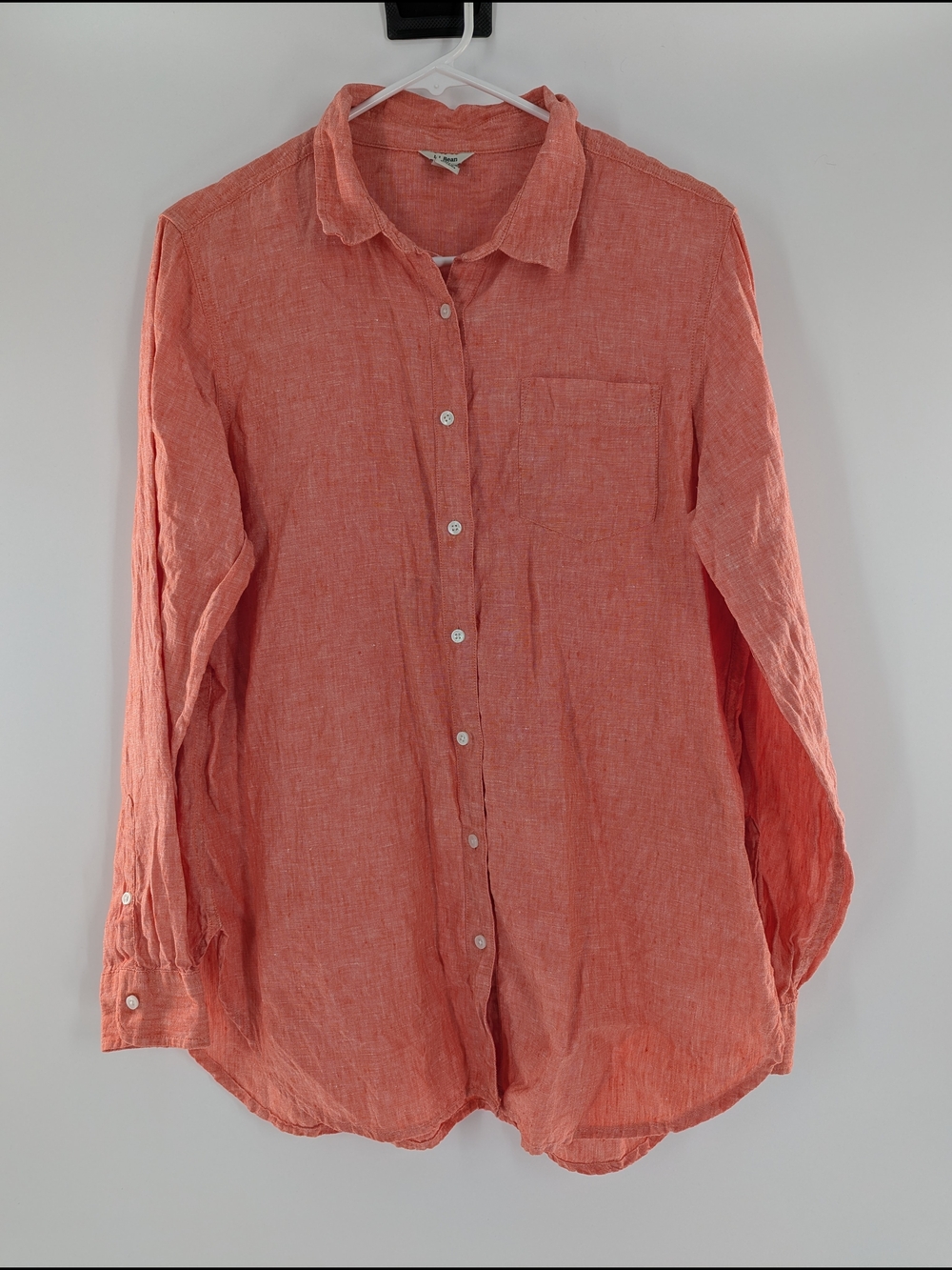 L.L. Bean Women's Linen Shirt Blouse Coral Button-Down Coastal Summer Vacation